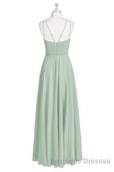 Sage Green Chiffon Halter A-Line Long Bridesmaid Dresses